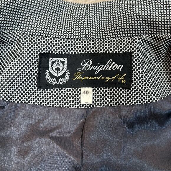 Vintage Brighton One Button Houndstooth Lined Black White Blazer Women Medium 40 - Picture 8 of 12
